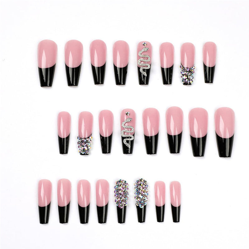 24 PCS Diamond Snake Nail Art, Long Length Long Water Pipe Fake Nails,Square Head Nail Tips False Nail